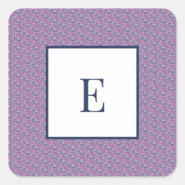 Pegatina Cuadrada Letra y hojas azules y púrpura