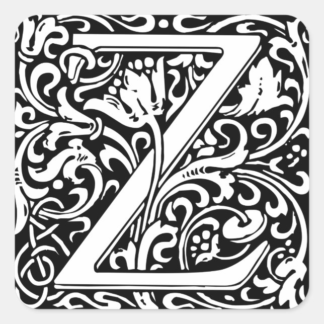 Pegatina Cuadrada Letra Z Monograma medieval Art Nouveau (Anverso)