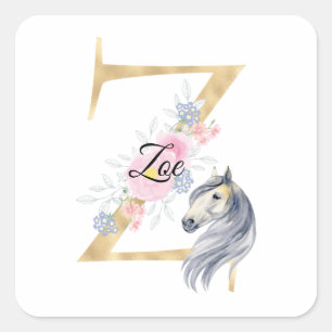 Pegatina Cuadrada Letra Z personalizada monograma con caballo