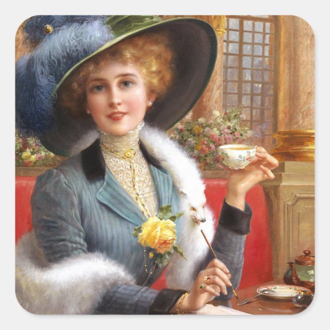 Pegatina Cuadrada Letras De Caída Y Té (Anverso)