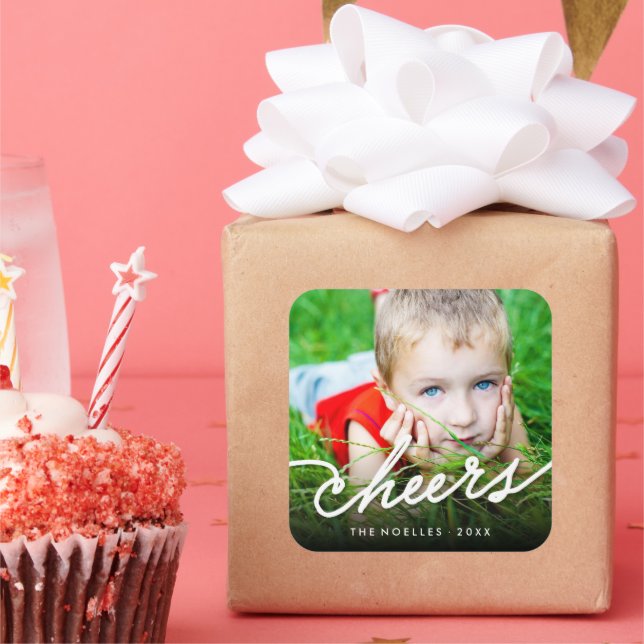 Pegatina Cuadrada Letras de Caligrafía de Felicitaciones Foto Modern (Fiesta)