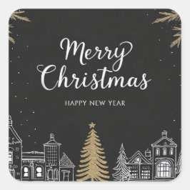 Pegatina Cuadrada Letras de Caligrafía de Feliz Navidad Fiesta