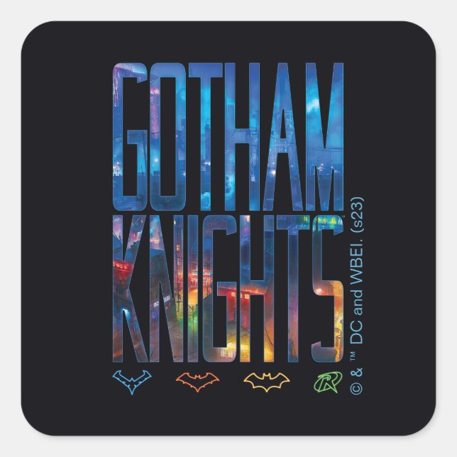 Pegatina Cuadrada Letras de Gotham Knights City (Anverso)