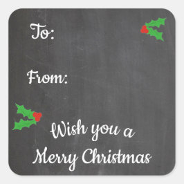 Pegatina Cuadrada Letras de pizarra de acebo de Navidad
