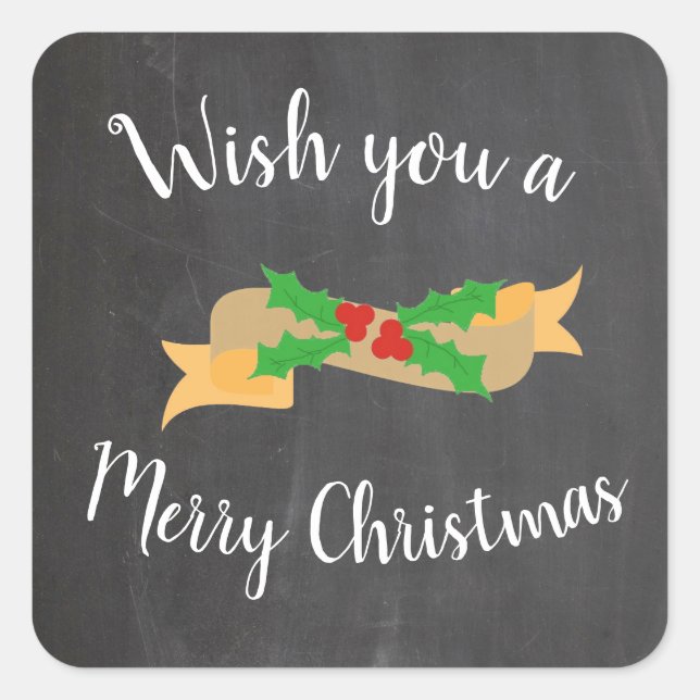 Pegatina Cuadrada Letras de pizarra de Feliz Navidad (Anverso)