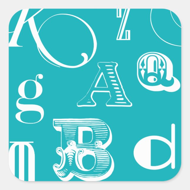Pegatina Cuadrada Letras decorativas sobre fondo azul (Anverso)
