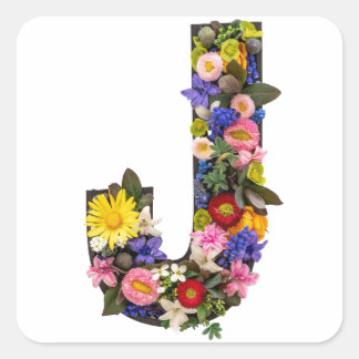 Pegatina Cuadrada letras del alfabeto flores