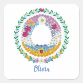Pegatina Cuadrada Letras florales iniciales "O" con nombre personali