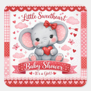 Pegatina Cuadrada Letrero de Bienvenida para Baby Shower de Elefante