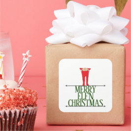 Pegatina Cuadrada Letrero de Feliz Navidad con Travesuras de Duendes