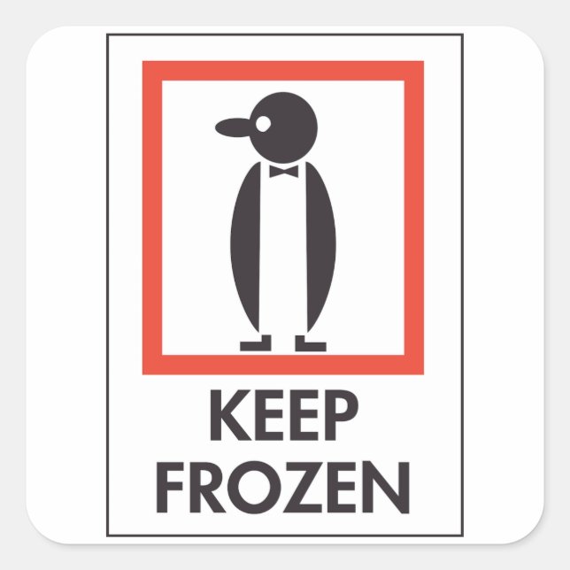 Pegatina Cuadrada Letrero Divertido de Pingüino Congelado (Anverso)