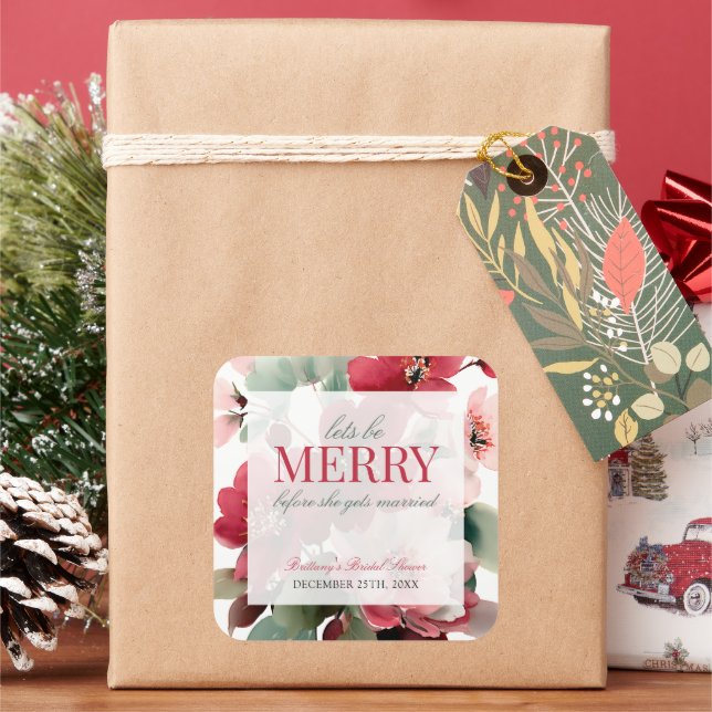Pegatina Cuadrada Let's Be Merry Christmas Wedding Bridal Shower (Vacaciones)