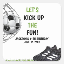 Pegatina Cuadrada Let's Kick up the fun!, Fun Soccer Birthday