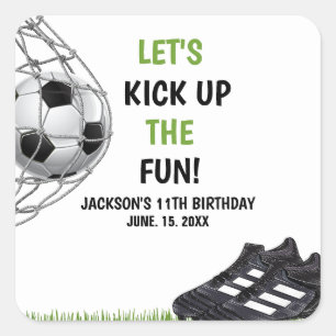 Pegatina Cuadrada Let's Kick up the fun!, Fun Soccer Birthday