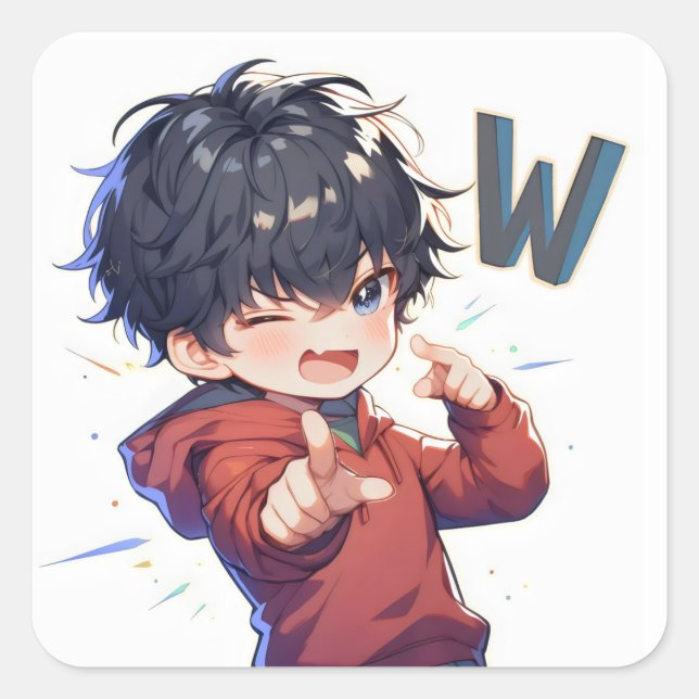 Pegatina Cuadrada Letter W Anime Boy (Anverso)