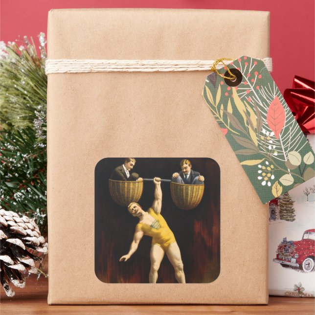 Pegatina Cuadrada Levantador de pesas Eugen Sandow Vaudeville (Vacaciones)