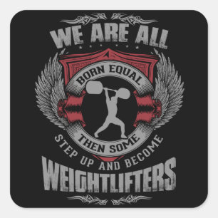 Pegatina Cuadrada Levantamiento de pesas - Avanzar - Motivación de e