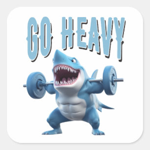 Pegatina Cuadrada Levantamiento de peso de tiburón se fuerte