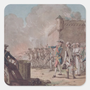 Pegatina Cuadrada Levantamiento del sitio de Pondicherry, 1748, grav