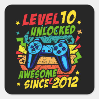 Pegatina Cuadrada Level 10 Unlocked Awesome 2012 Game 10th Birthday