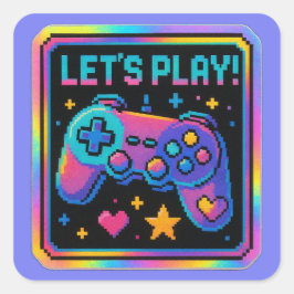 Pegatina Cuadrada LEVEL UP Pixel Art Gamer Badge
