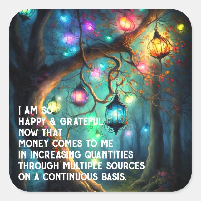 Pegatina Cuadrada Ley de Atracción de la Manifestación de Dinero Cit (Anverso)