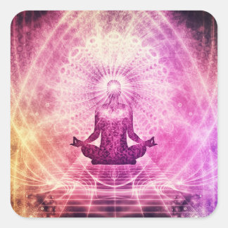 Pegatina Cuadrada Ley de Meditación Iluminada de Atracción Chakra