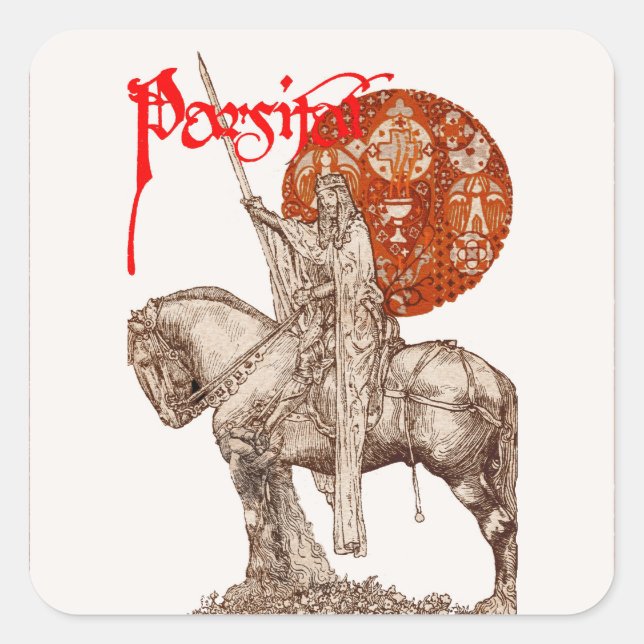 PEGATINA CUADRADA LEYENDA DE PERCEVAL/CUESTIÓN DEL SAGRADO ROJO (Anverso)