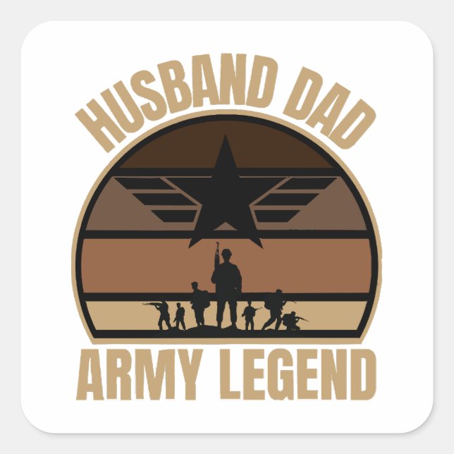 Pegatina Cuadrada Leyenda del ejército de Husband Dad (Anverso)