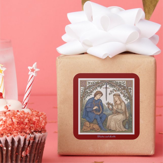 Pegatina Cuadrada Leyenda Tristan y Isolde estilo vintage (Fiesta)