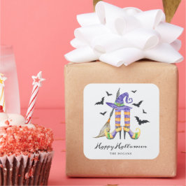 Pegatina Cuadrada Leyendas de bruja y Gorra de Halloween