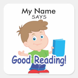 Pegatina Cuadrada Leyendo chico - ¡Buena Lectura!