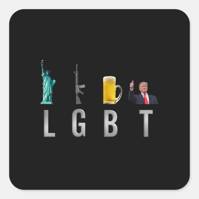 Pegatina Cuadrada LGBT - Cerveza de armas de libertad Trump 6 (Anverso)