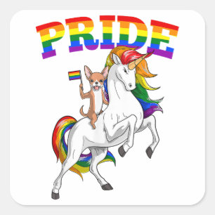 Pegatina Cuadrada LGBT Chihuahua Perro Unicornio Orgullo Gay Rainbow