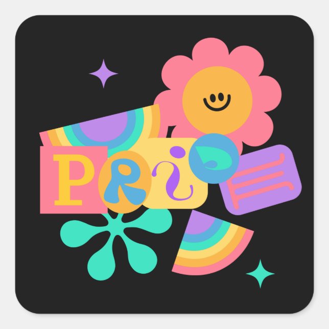 Pegatina Cuadrada LGBT+orgullo. Amor arcoiris. Amor a los girasoles. (Anverso)