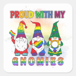 Pegatina Cuadrada LGBT Orgulloso de mis gnomos