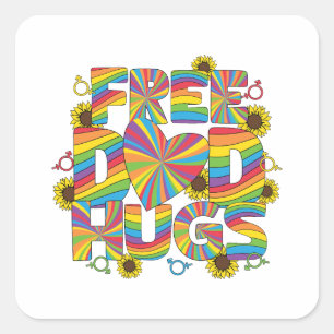 Pegatina Cuadrada LGBTQ - Abrazos de papá gratis - Color arcoiris