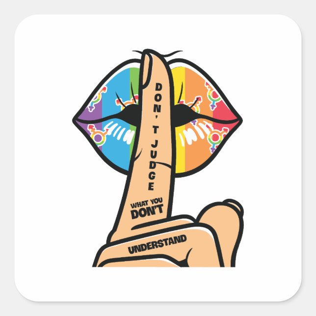 Pegatina Cuadrada LGBTQ - No juzgues lo que no entiendes (Anverso)