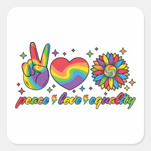 Pegatina Cuadrada LGBTQ - Paz, amor, igualdad