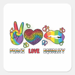 Pegatina Cuadrada LGBTQ - Paz, amor, igualdad - Colores arcoiris