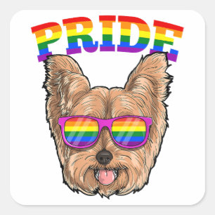 Pegatina Cuadrada LGTB Yorkshire Terrier Yorkie Dog Gay Prige Rainbo