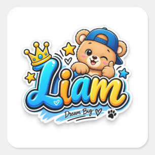 Pegatina Cuadrada Liam Little Legend Cute Teddy Bear Personalizado