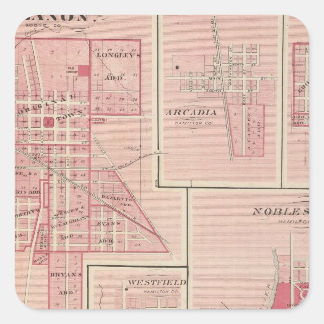 Pegatina Cuadrada Líbano, compañía Boone con Arcadia, Zionsville (Anverso)