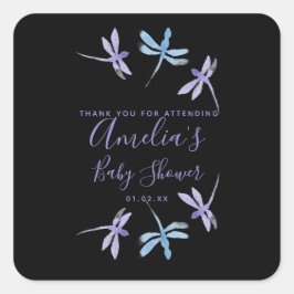 Pegatina Cuadrada Libellulas Pintadas a Mano Baby Shower