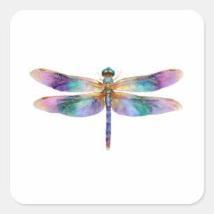 Pegatina Cuadrada Libélula Colorida – Arte de la Naturaleza Iridesce