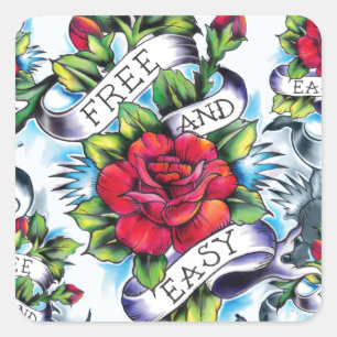 Pegatina Cuadrada Libere - y - el tatuaje subió acuarela fácil Art