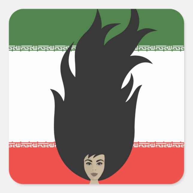 Pegatina Cuadrada Libertad de la mujer iraní, solidaridad con irán (Anverso)