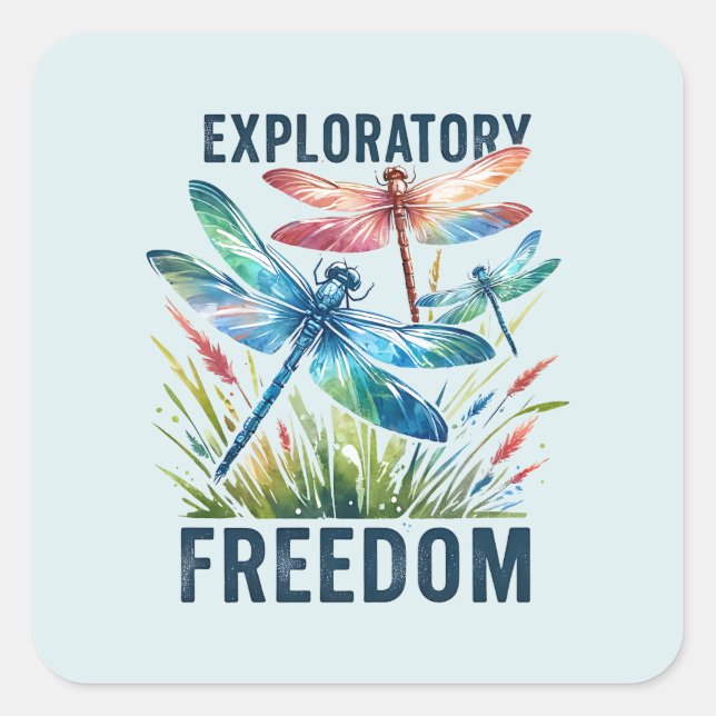 Pegatina Cuadrada Libertad exploratoria - Dragonfly artístico (Anverso)