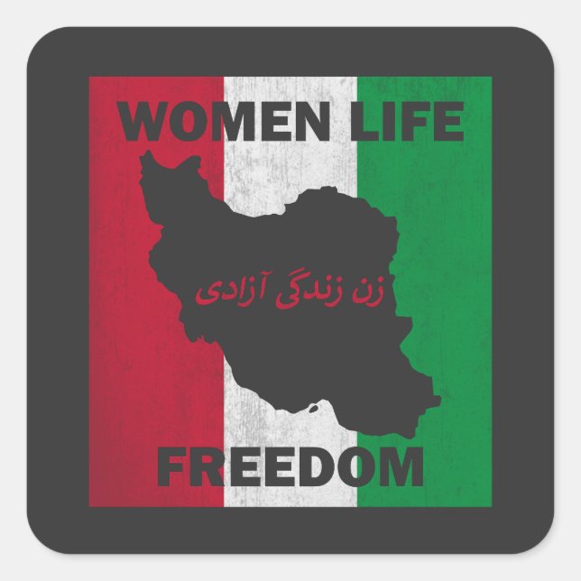 Pegatina Cuadrada Libertad para las mujeres en Irán (Anverso)