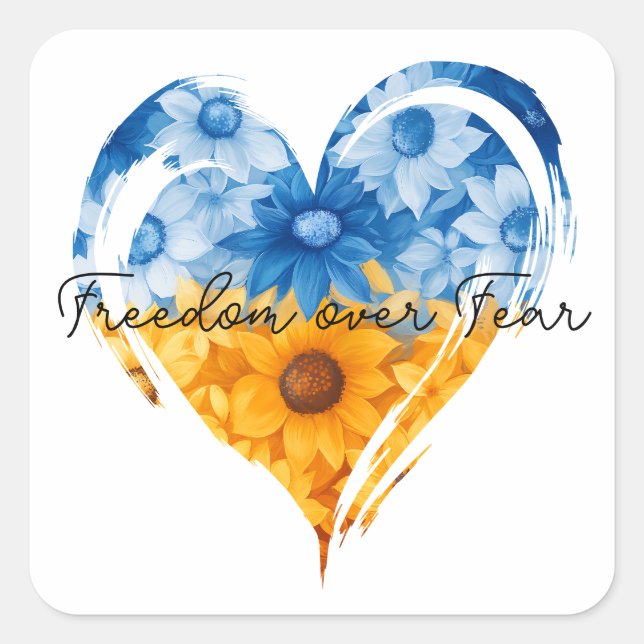 Pegatina Cuadrada Libertad por miedo a los corazones girasoles (Anverso)